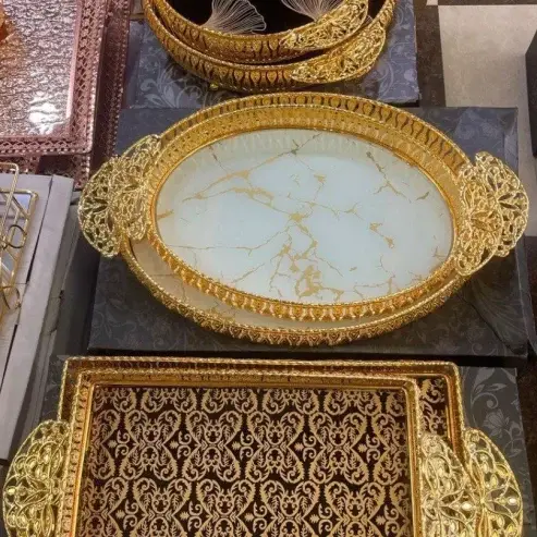 طقم صواني قطعتين لون ذهبي — صورة 2