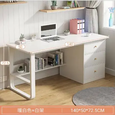 ✨ مكتب دراسة وعمل خشبي أبيض بتصميم عصري وأنيق 🤍 3 أدراج جانبية + رف تخزين سفلي بإطار معدني 😍 عملي ومرتب وبيكمل ديكور — صورة 2